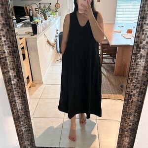 Mate The Label Organic Poplin Tank Pleated Dress Small Black A-Line Flare Pocket